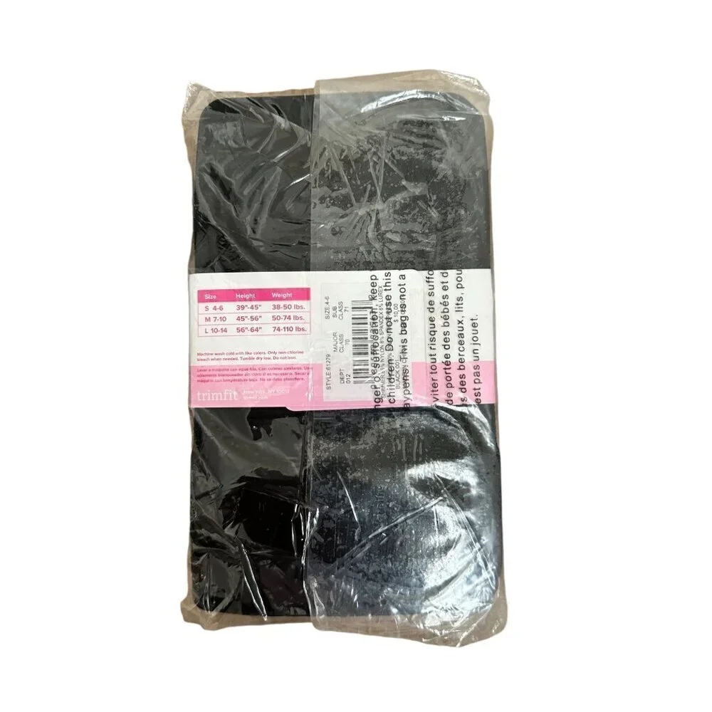 Trimfit Girls Black Tights 2-Pack Size 4-6 Nylon/Spandex Durable Stretchy Hosier